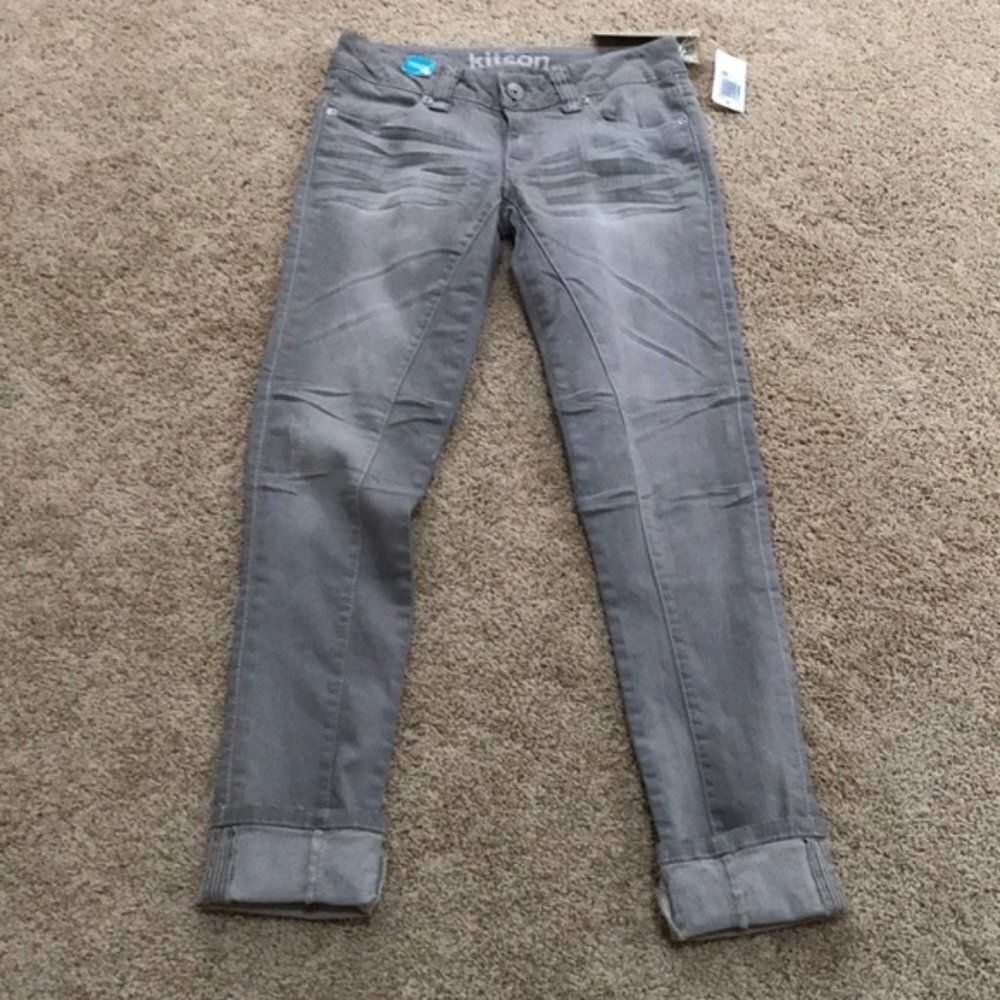 NWT! KITSON Size 27 Grey Pencil Cuffed Hem Jeans
